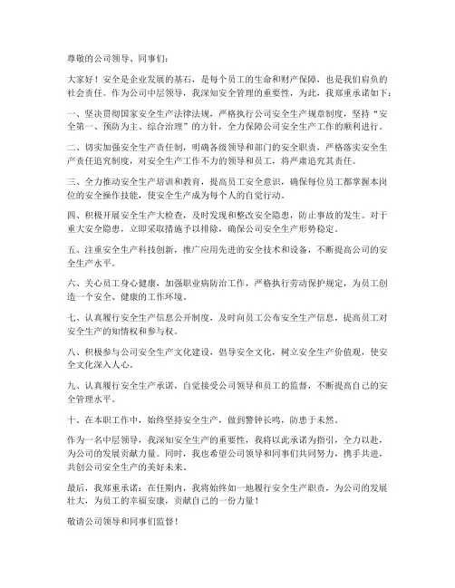 公司中层领导安全承诺书