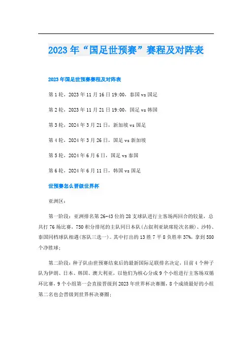 2023年“国足世预赛”赛程及对阵表