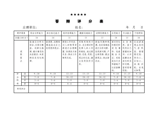 答辩评分表——精选推荐
