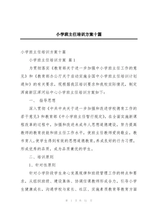 小学班主任培训方案十篇