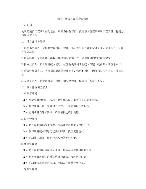 通信工程项目部制度职责牌