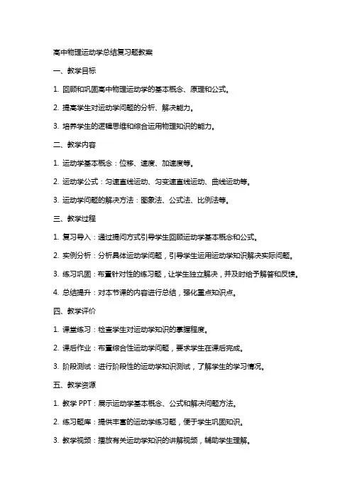 高中物理运动学总结复习题教案