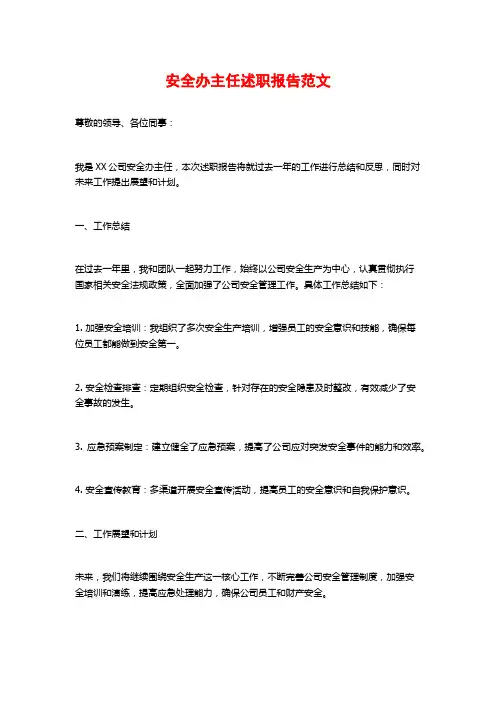 安全办主任述职报告范文
