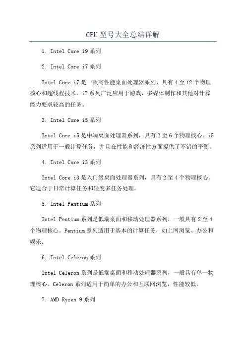 CPU型号大全总结详解