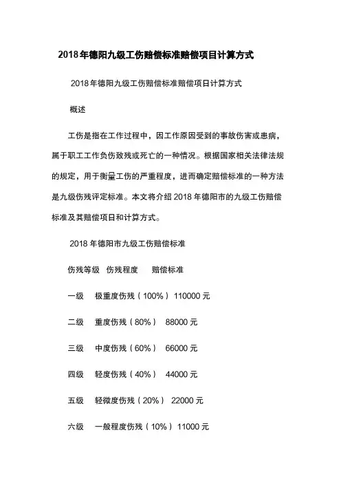 2018年德阳九级工伤赔偿标准-赔偿项目-计算方式