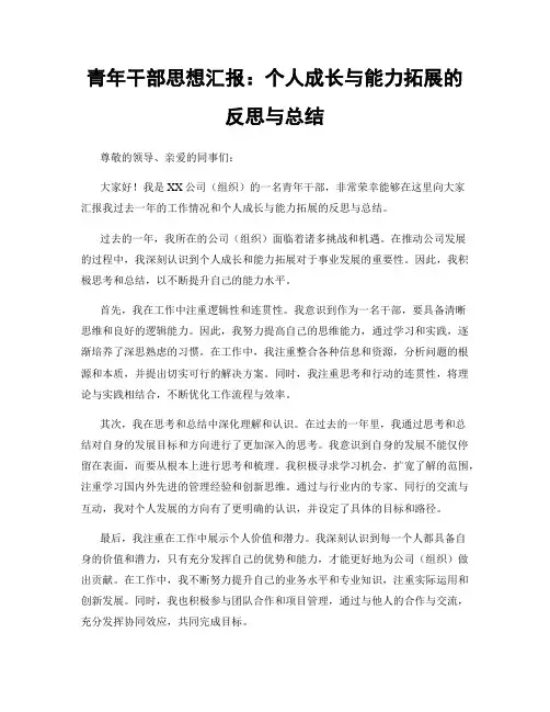 青年干部思想汇报：个人成长与能力拓展的反思与总结