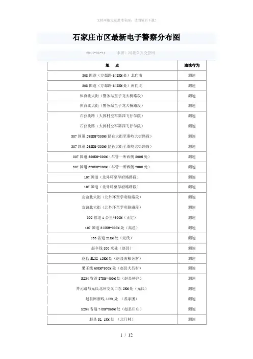 石家庄市区最新电子警察分布图