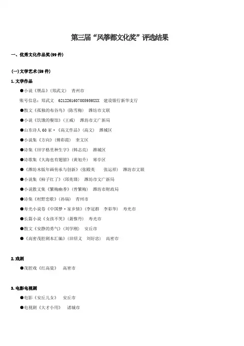 第三届“风筝都文化奖”评选结果