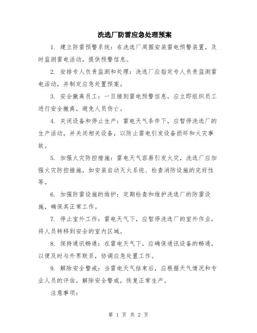 洗选厂防雷应急处理预案