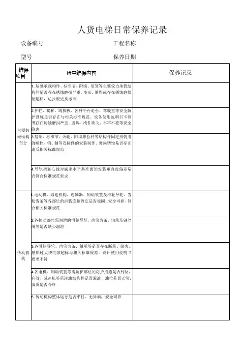 人货电梯日常保养记录