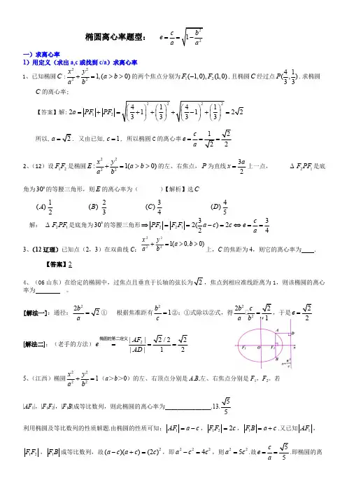 (完整版)椭圆离心率题型总结,推荐文档