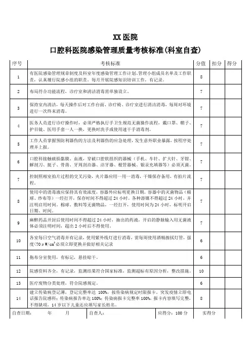 口腔科考核自查表