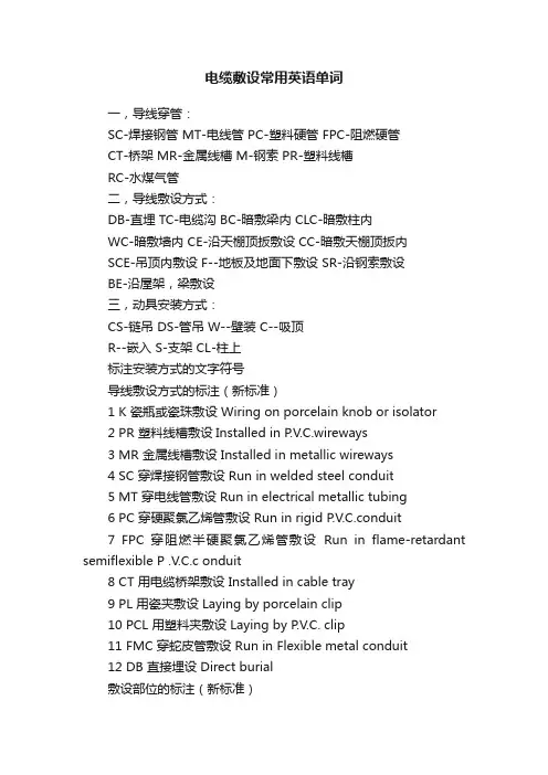 电缆敷设常用英语单词