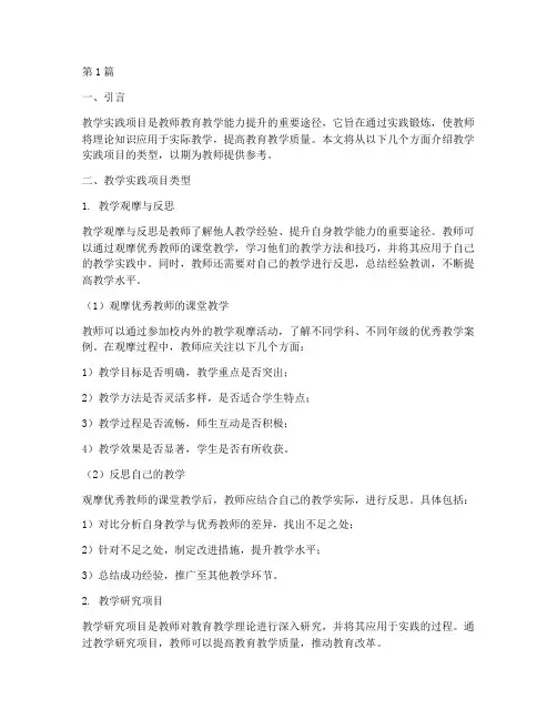 教学实践项目类型(3篇)