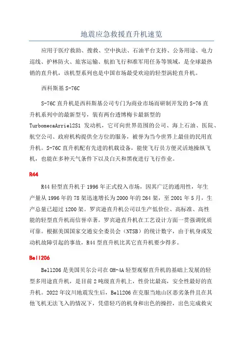 地震应急救援直升机速览