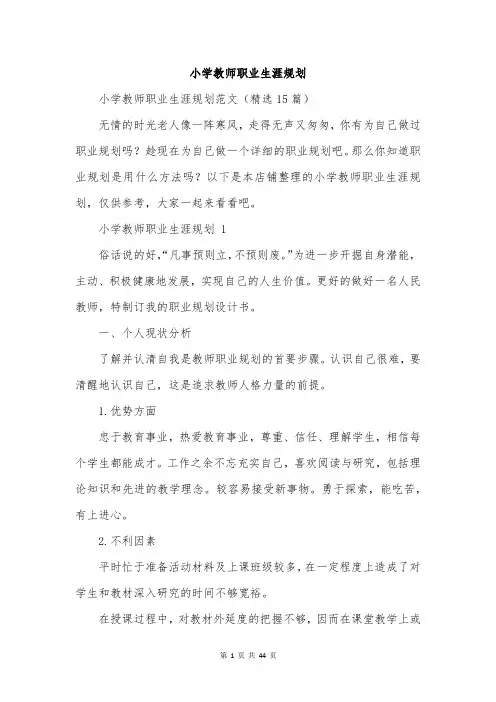 小学教师职业生涯规划