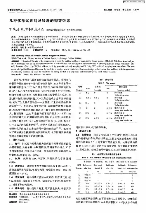 几种化学试剂对马铃薯的抑芽效果