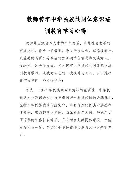 教师铸牢中华民族共同体意识培训教育学习心得
