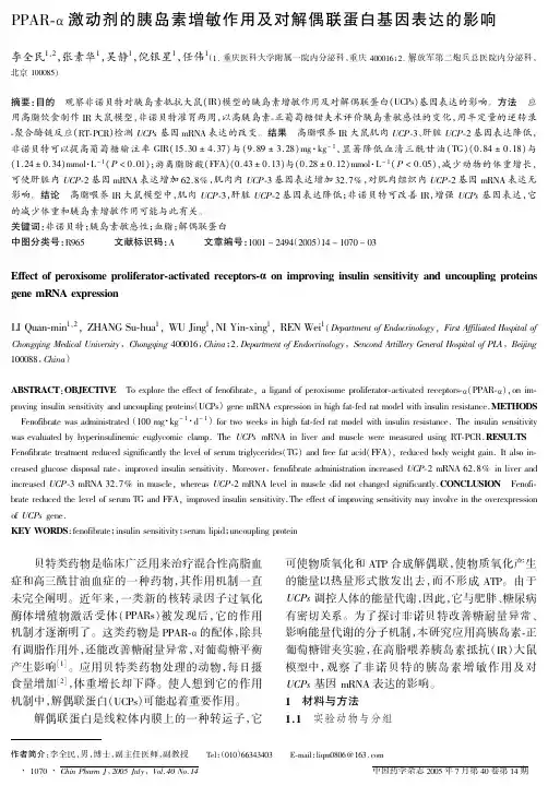 激动剂的胰岛素增敏作用及对解偶联蛋白基因表达的影响