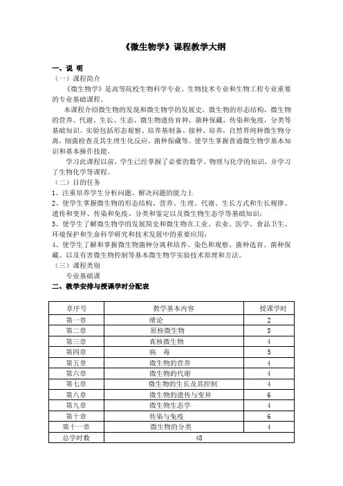 《微生物学》课程教学大纲