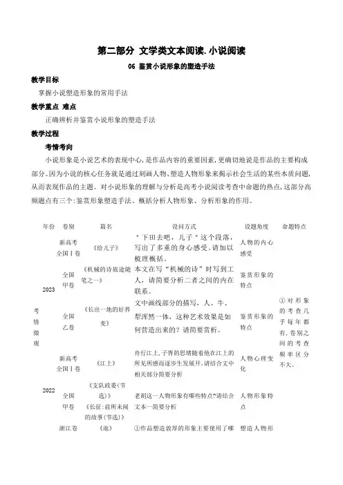 06 小说形象的塑造手法-2024年高考语文一轮复习之文学类文本阅读(全国通用)