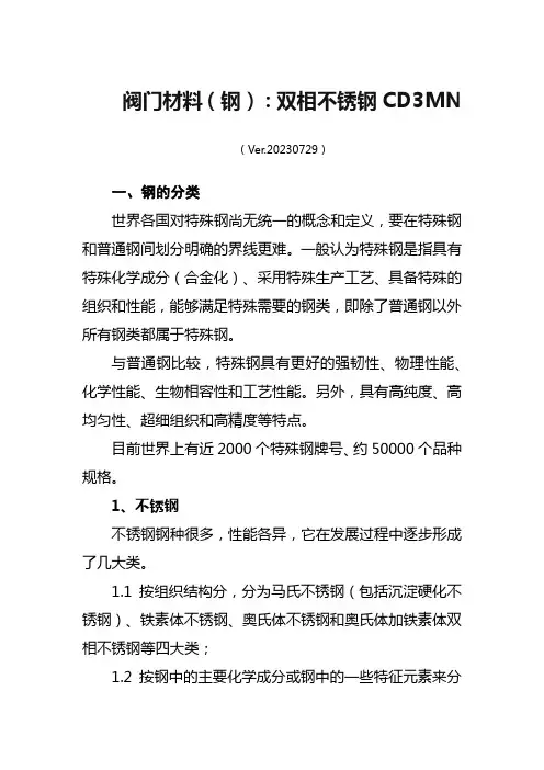 阀门材料(钢)：双相不锈钢CD3MN