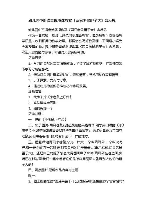 幼儿园中班语言优质课教案《两只老鼠胆子大》含反思