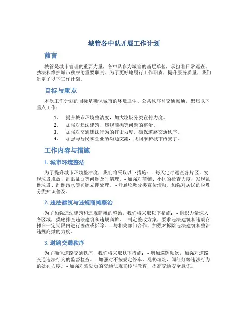 城管各中队开展工作计划