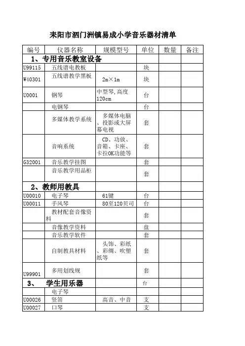 集中小学音乐器材清单
