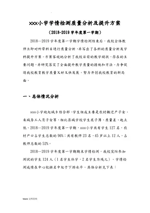 ×××小学学情检测质量分析及提升方案