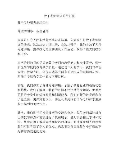 骨干老师培训总结汇报