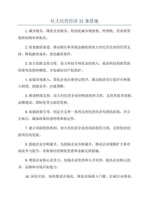 壮大民营经济31条措施