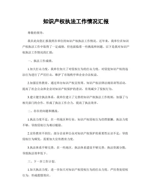 知识产权执法工作情况汇报