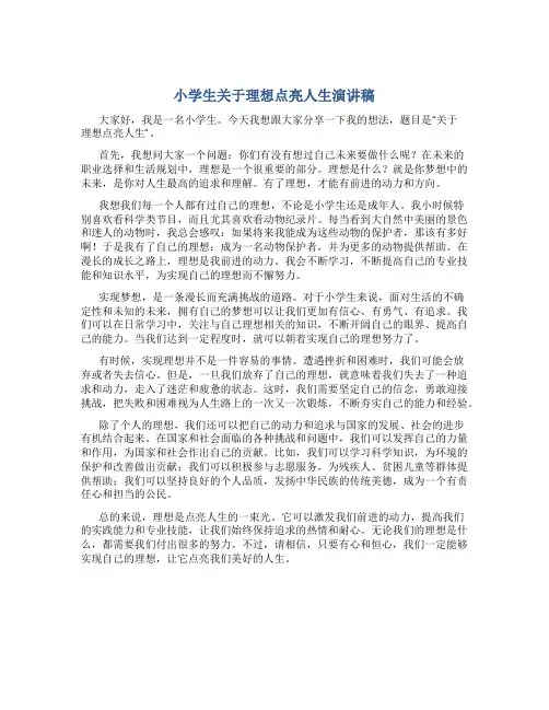 小学生关于理想点亮人生演讲稿