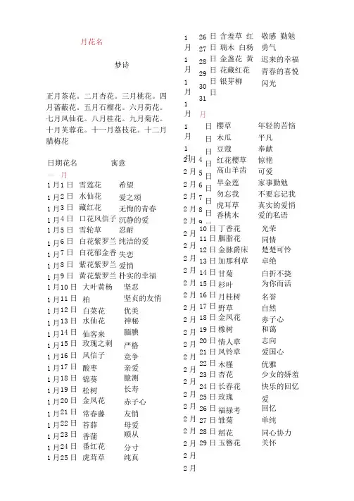 十二月花名及花语
