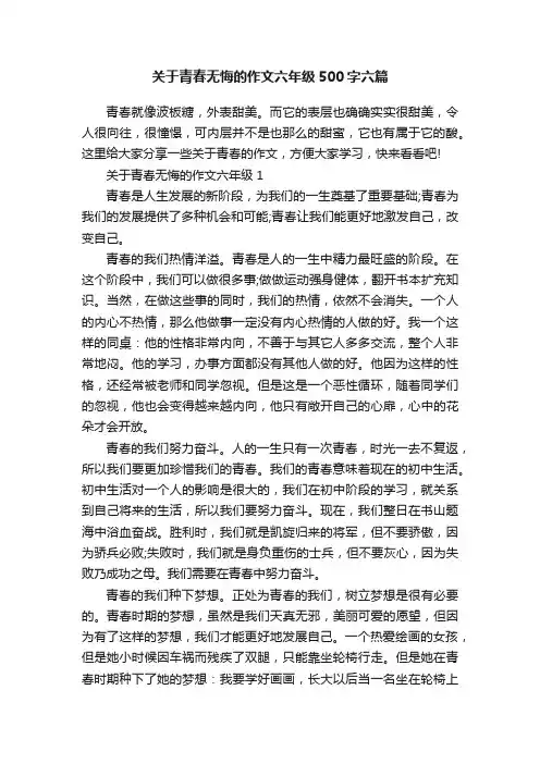 关于青春无悔的作文六年级500字六篇