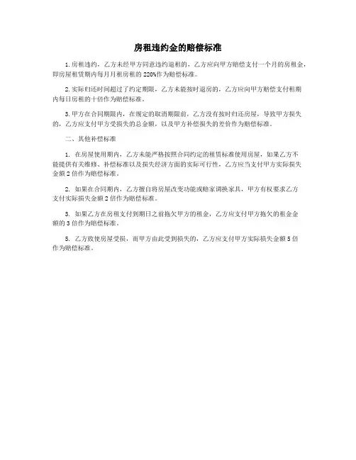 房租违约金的赔偿标准