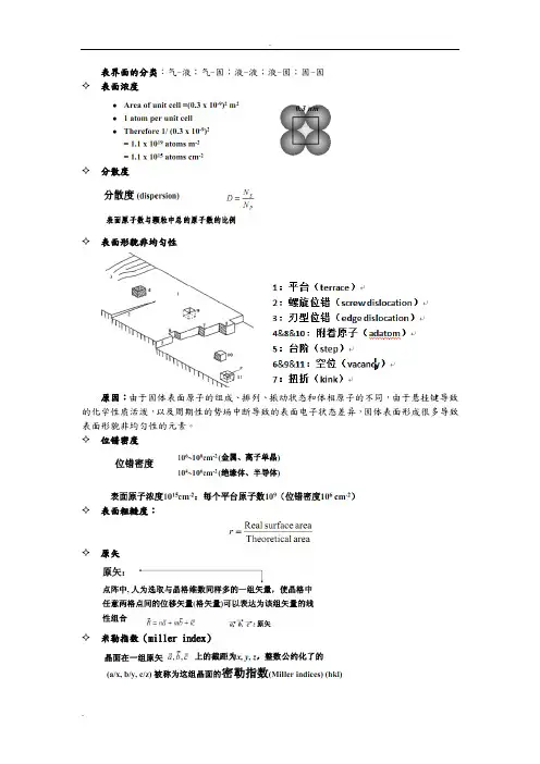 中科院固体表面物理化学期末考试总结