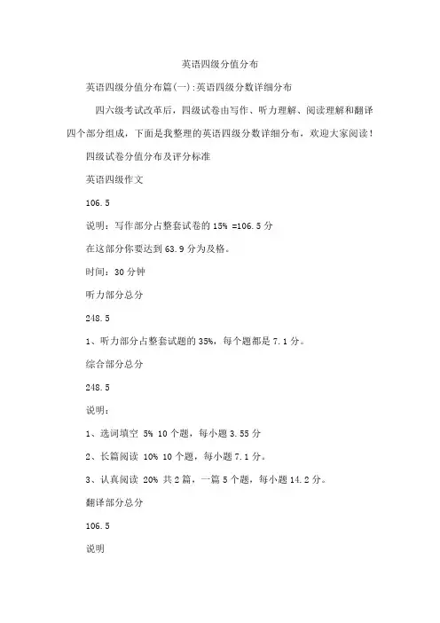 英语四级分值分布