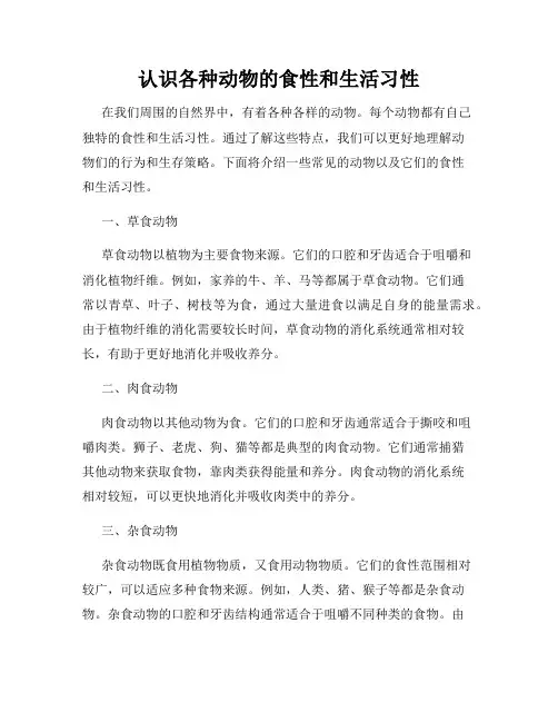 认识各种动物的食性和生活习性