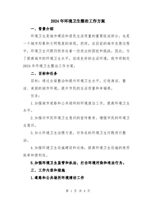 2024年环境卫生整治工作方案