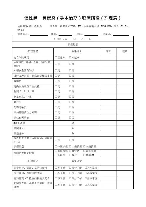 慢性鼻—鼻窦炎(手术治疗)临床路径(护理篇)(可编辑修改word版)