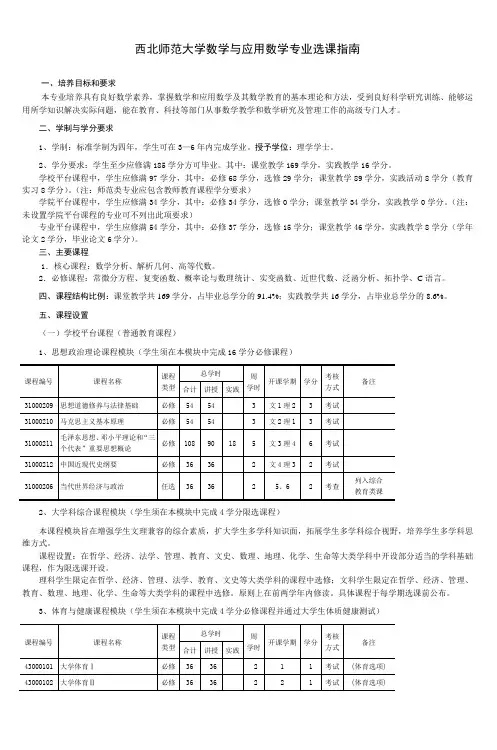 西北师范大学数学与应用数学专业选课指南
