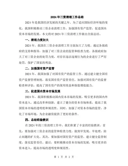 2024年三资清理工作总结