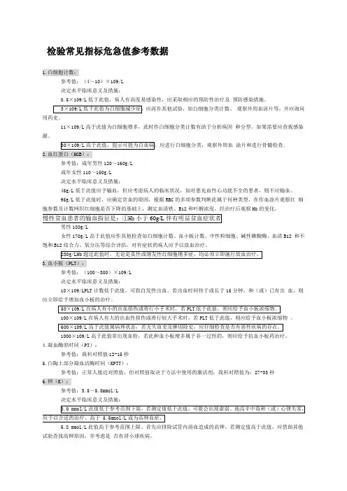 检验危急值参考依据