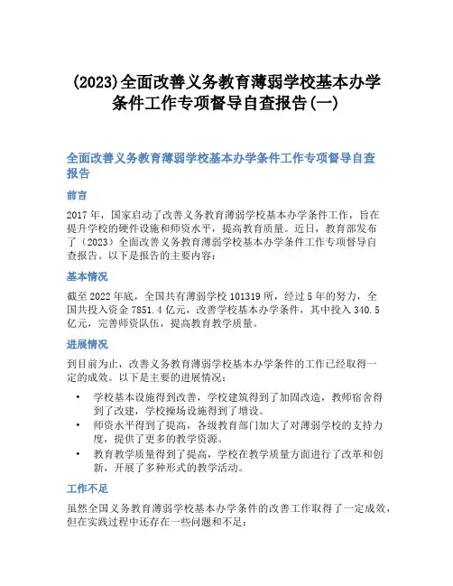 (2023)全面改善义务教育薄弱学校基本办学条件工作专项督导自查报告(一)