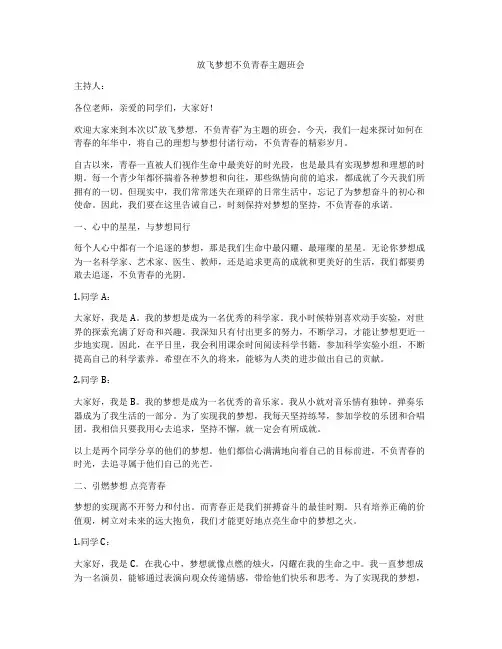 放飞梦想不负青春主题班会