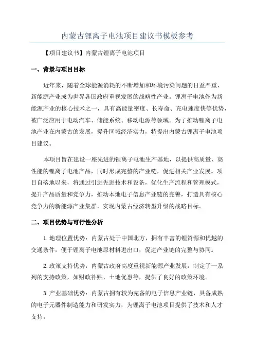 内蒙古锂离子电池项目建议书模板参考