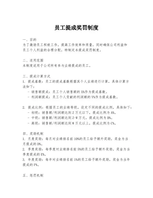 员工提成奖罚制度