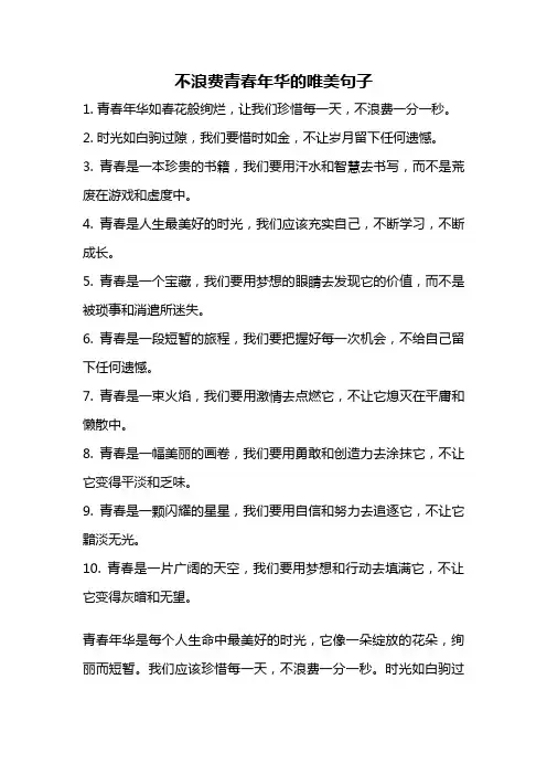 不浪费青春年华的唯美句子